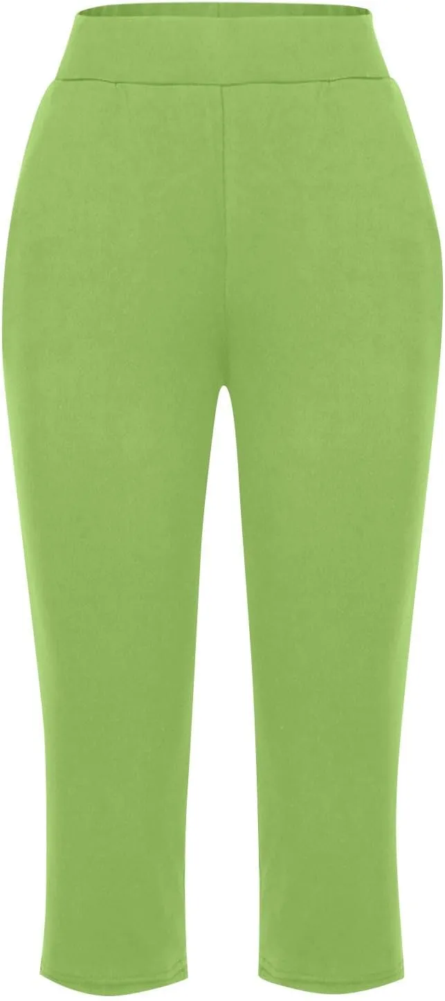 Solid Capris Pants for Women High Waist Straight Leg Pant Loose Causal Summer Relax Trousers with Pockets