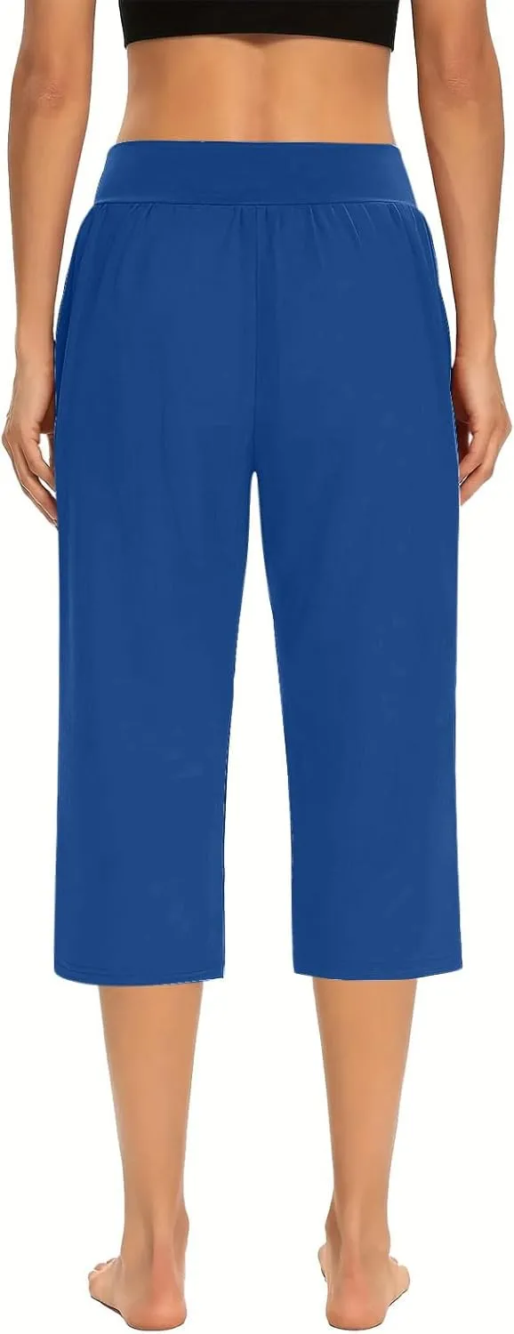Solid Capris Pants for Women High Waist Straight Leg Pant Loose Causal Summer Relax Trousers with Pockets