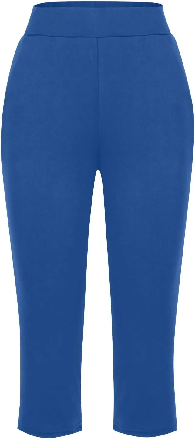 Solid Capris Pants for Women High Waist Straight Leg Pant Loose Causal Summer Relax Trousers with Pockets