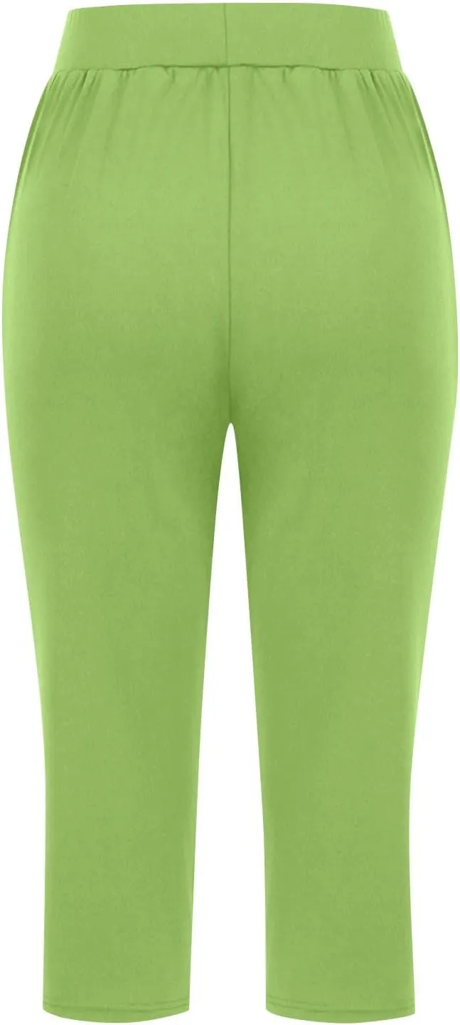 Solid Capris Pants for Women High Waist Straight Leg Pant Loose Causal Summer Relax Trousers with Pockets