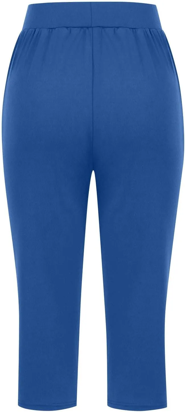 Solid Capris Pants for Women High Waist Straight Leg Pant Loose Causal Summer Relax Trousers with Pockets