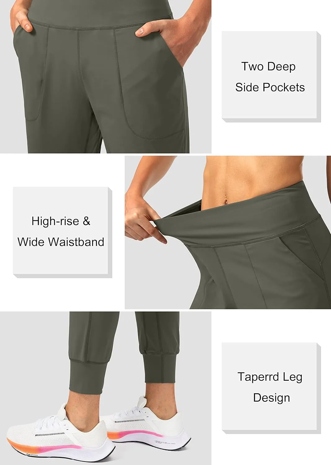 Soothfeel Women's Joggers with Zipper Pockets High Waisted Athletic Workout Yoga Pants Joggers for Women