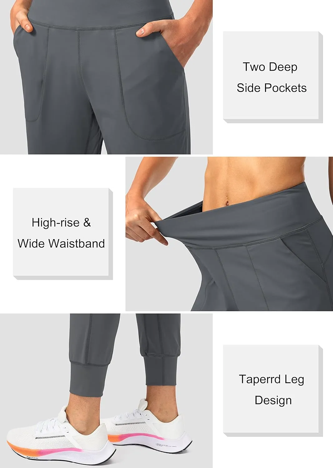 Soothfeel Women's Joggers with Zipper Pockets High Waisted Athletic Workout Yoga Pants Joggers for Women