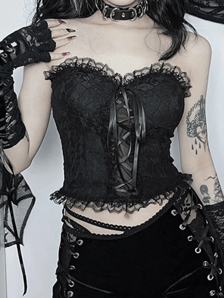 Strapless Smocked Lace Corset Top