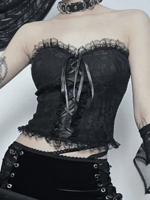 Strapless Smocked Lace Corset Top