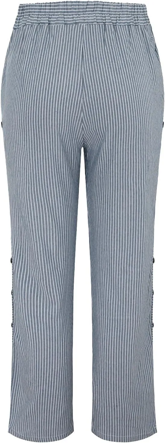 Striped Linen Pants for Women 2025, Trendy Spring Summer Casual Pants High Waist Straight Leg Trousers with Pockets