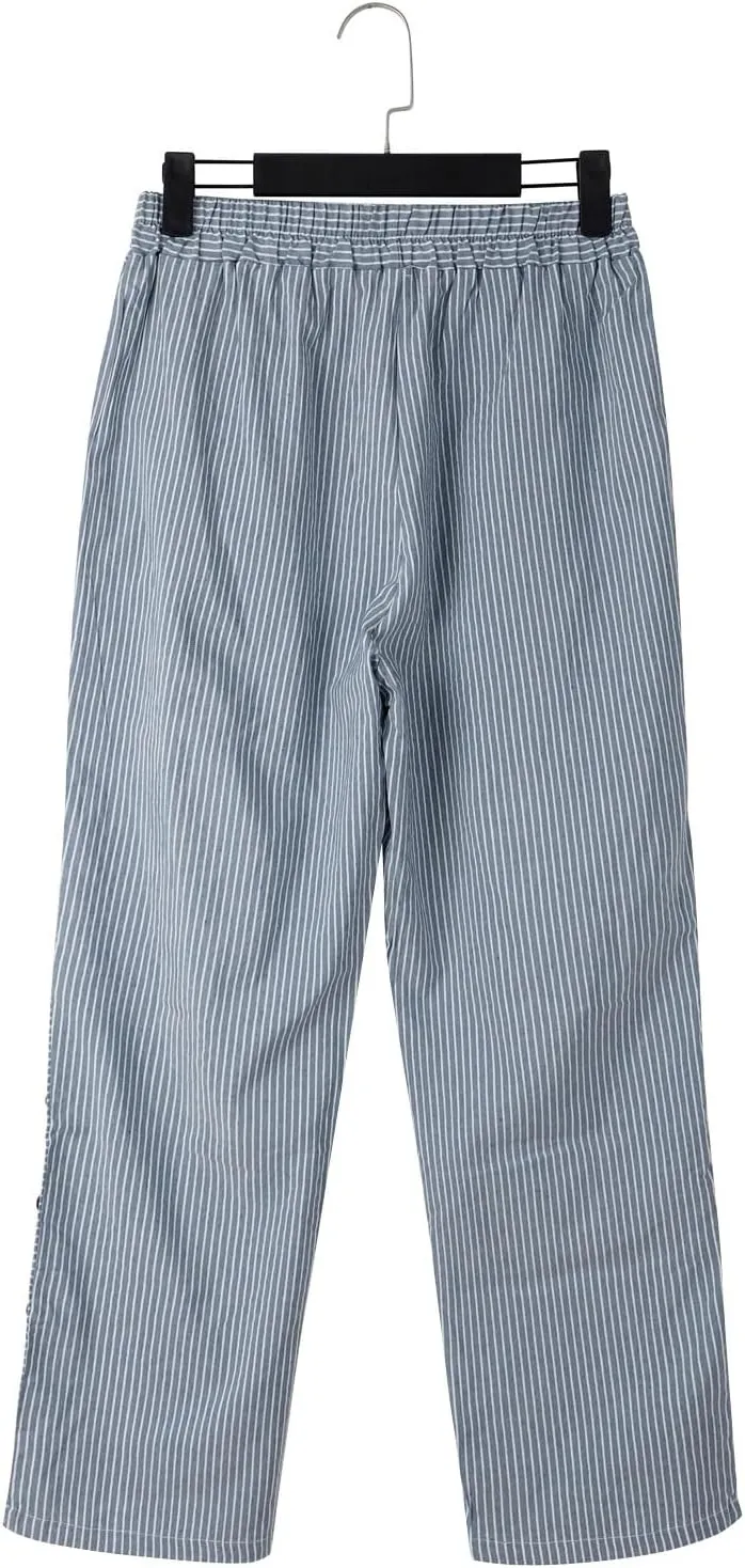 Striped Linen Pants for Women 2025, Trendy Spring Summer Casual Pants High Waist Straight Leg Trousers with Pockets