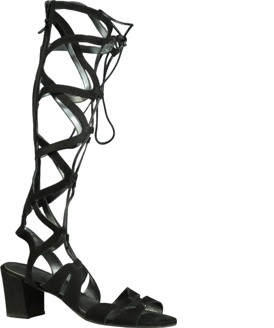 Stuart Weitzman Black Leather Gladiator Ankle Wrap Sandals UK 10 EU 44 