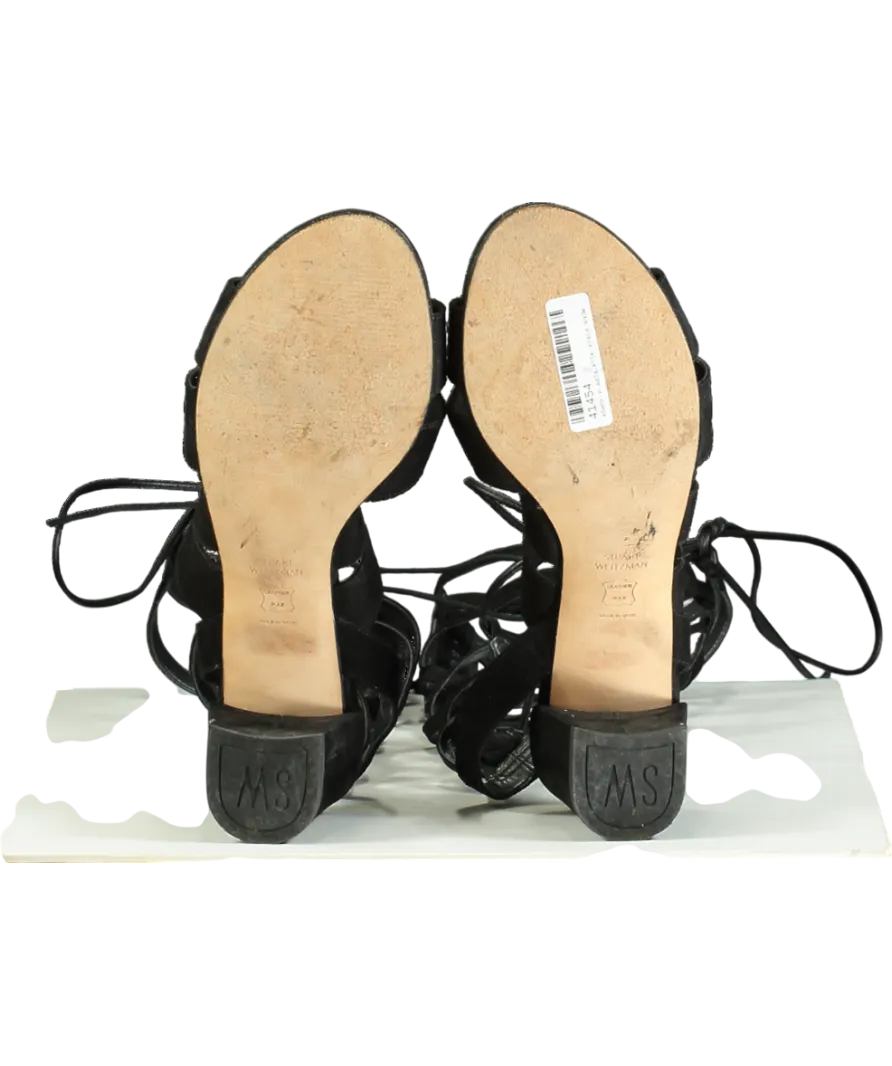 Stuart Weitzman Black Leather Gladiator Ankle Wrap Sandals UK 10 EU 44 