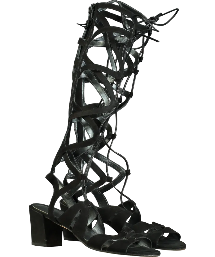 Stuart Weitzman Black Leather Gladiator Ankle Wrap Sandals UK 10 EU 44 