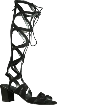 Stuart Weitzman Black Leather Gladiator Ankle Wrap Sandals UK 10 EU 44 