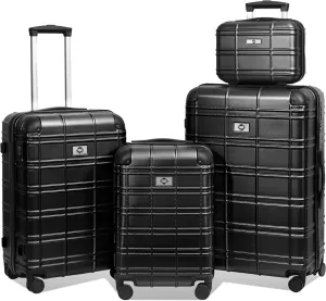 Stylish and Durable Luggage Set - Four-Piece Hardshell Suitcase with Spinner Wheels, Black