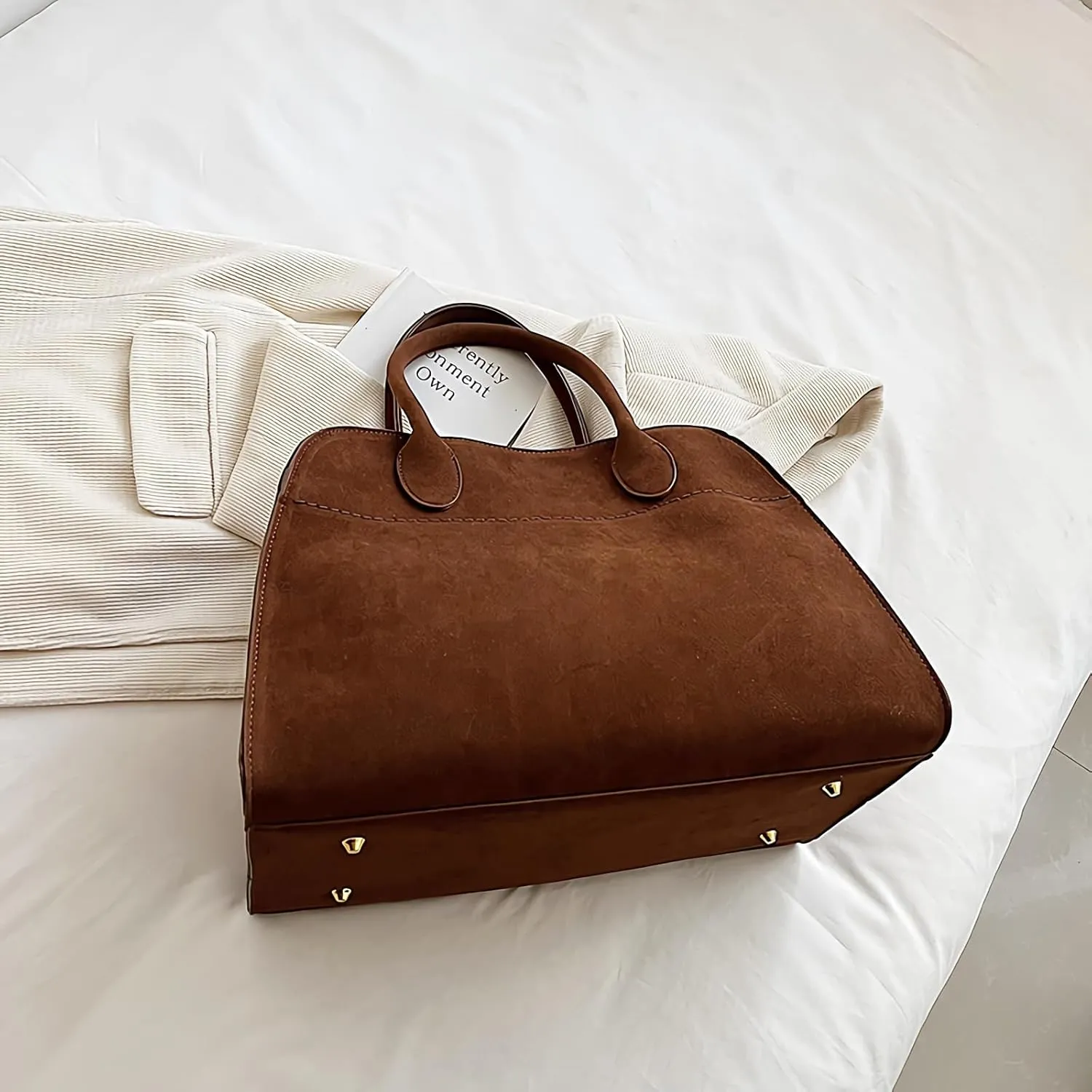 Suede Crossbody Bags For WomenSuede Leather Bag Retro Crossbody Shoulder Bag Casual Work Office Tote Top-Handle Satchel Bag