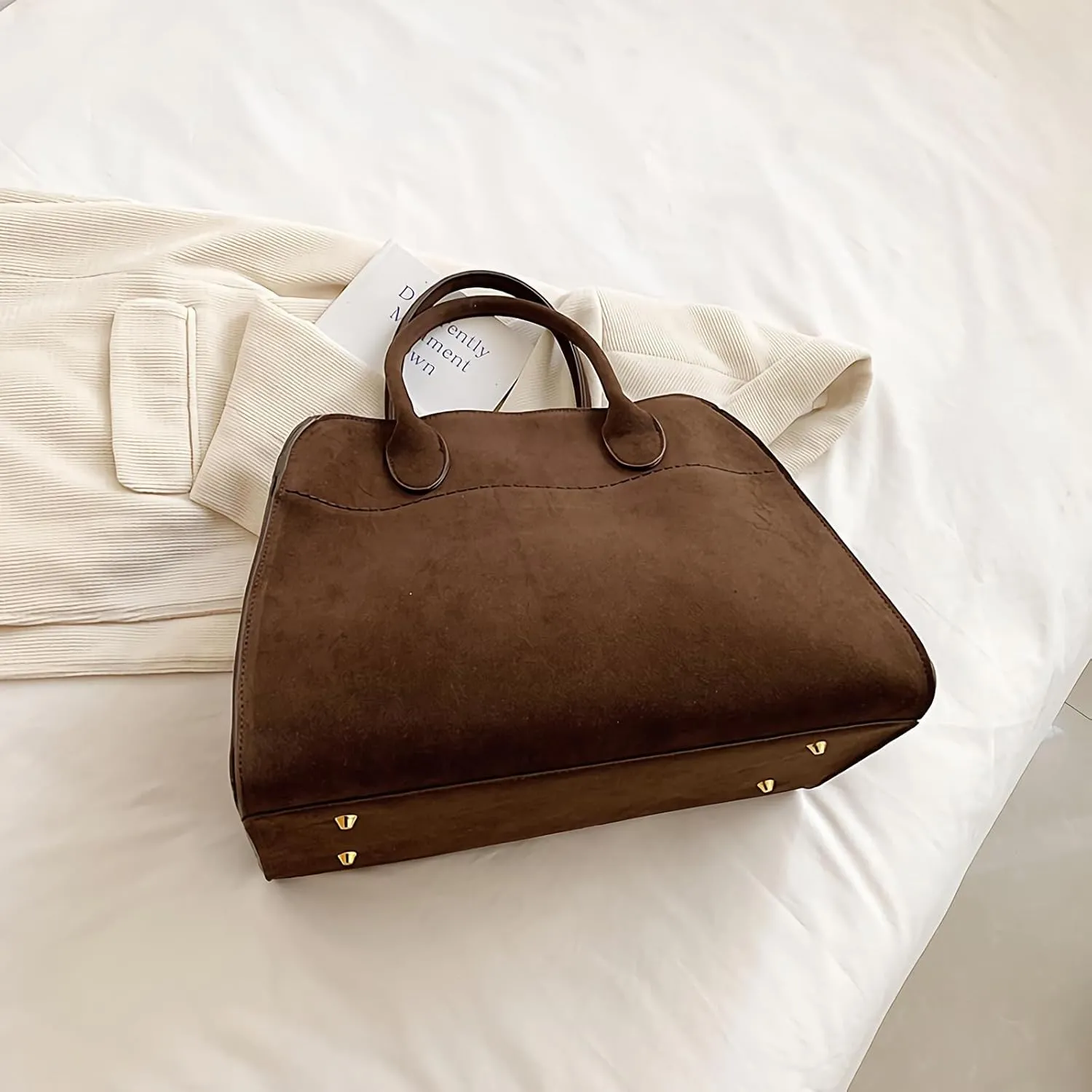 Suede Crossbody Bags For WomenSuede Leather Bag Retro Crossbody Shoulder Bag Casual Work Office Tote Top-Handle Satchel Bag