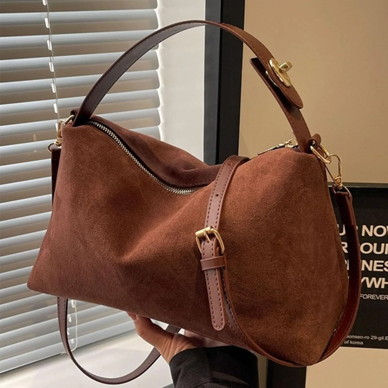 Suede Handbags for Women Suede Slouchy Hobo Shoulder Bags for Women Crossbody Bags with Adjustable Strap Satchel Purse