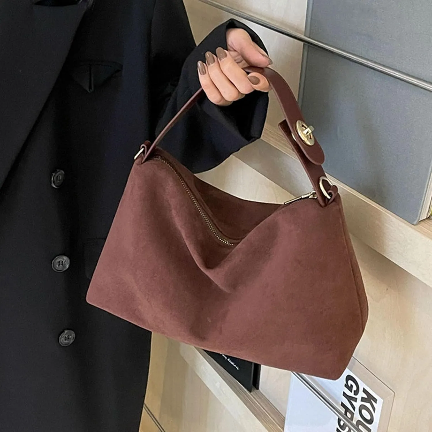 Suede Handbags for Women Suede Slouchy Hobo Shoulder Bags for Women Crossbody Bags with Adjustable Strap Satchel Purse