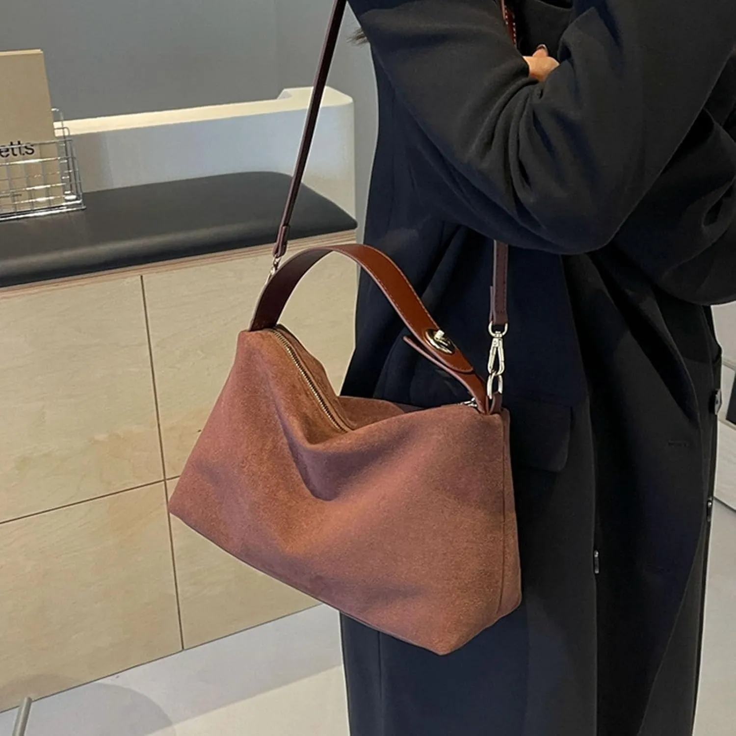 Suede Handbags for Women Suede Slouchy Hobo Shoulder Bags for Women Crossbody Bags with Adjustable Strap Satchel Purse