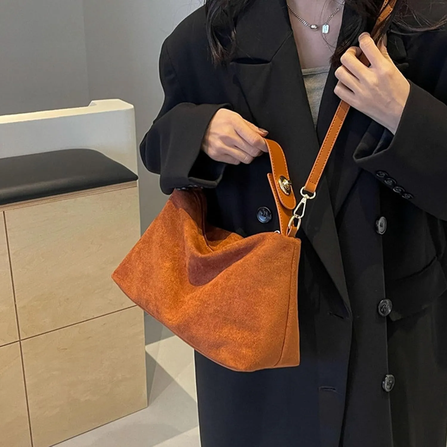 Suede Handbags for Women Suede Slouchy Hobo Shoulder Bags for Women Crossbody Bags with Adjustable Strap Satchel Purse