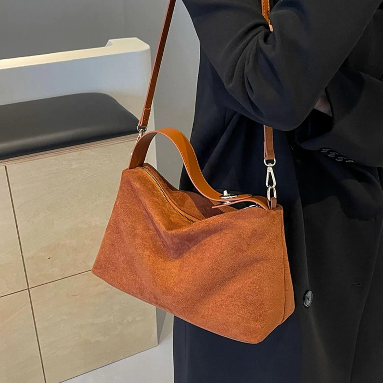 Suede Handbags for Women Suede Slouchy Hobo Shoulder Bags for Women Crossbody Bags with Adjustable Strap Satchel Purse