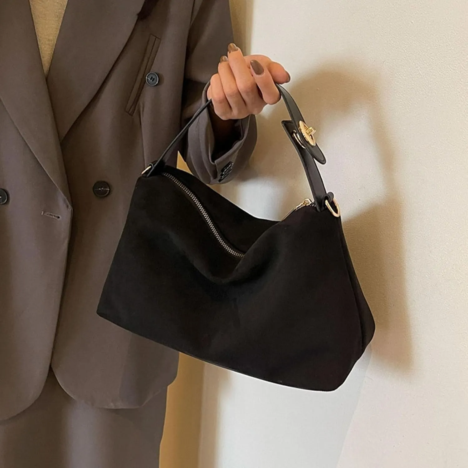 Suede Handbags for Women Suede Slouchy Hobo Shoulder Bags for Women Crossbody Bags with Adjustable Strap Satchel Purse