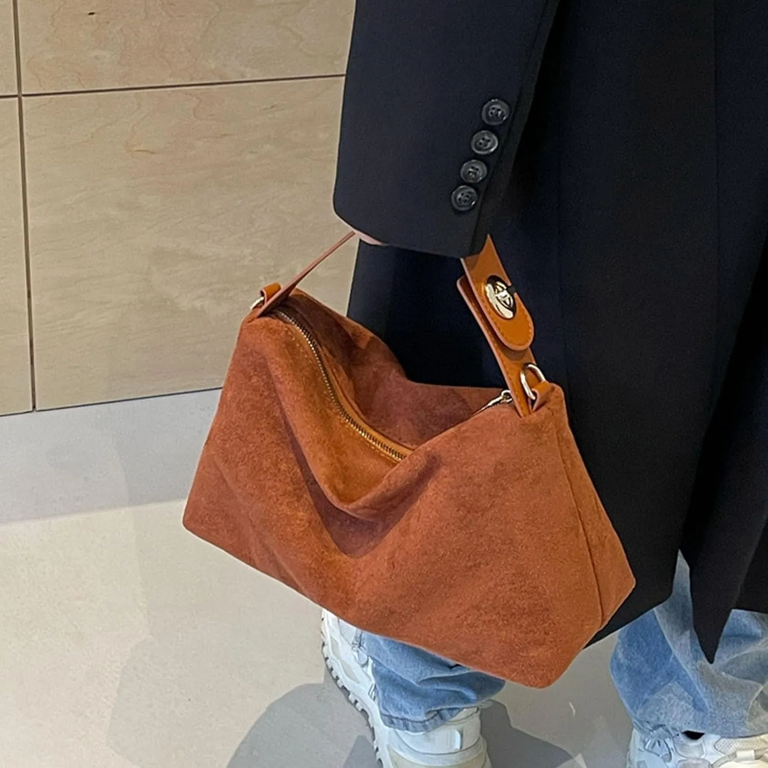 Suede Handbags for Women Suede Slouchy Hobo Shoulder Bags for Women Crossbody Bags with Adjustable Strap Satchel Purse