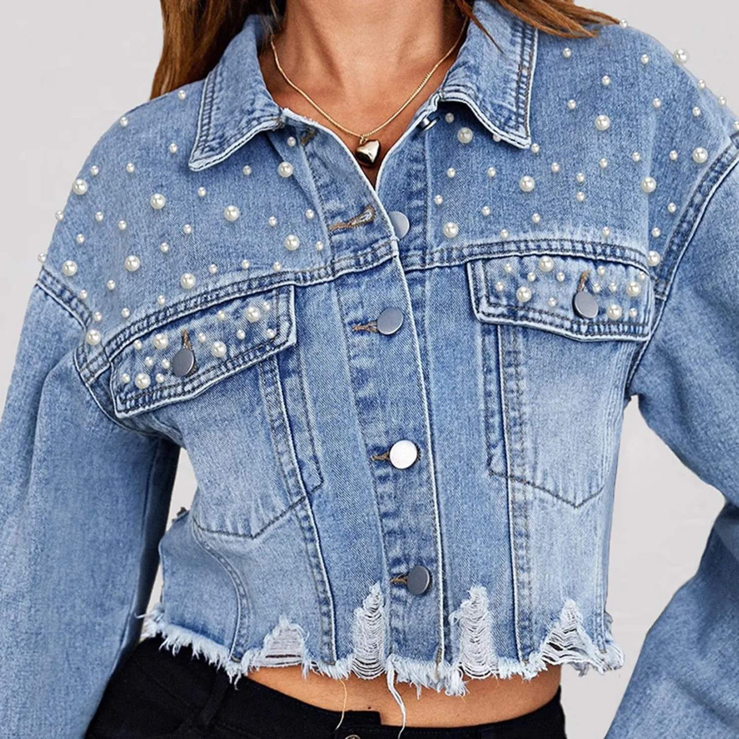 Summer Jean Jacket Women Lightweight Button Down Womens Distressed Denim Shacket Long Sleeve