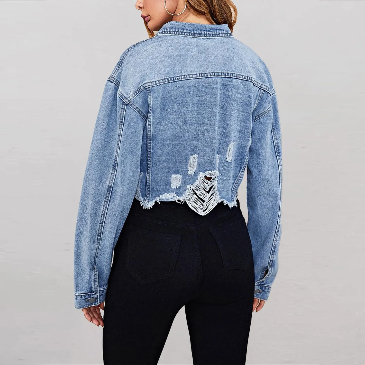 Summer Jean Jacket Women Lightweight Button Down Womens Distressed Denim Shacket Long Sleeve