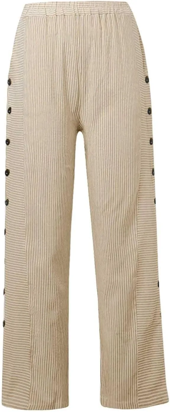 Summer Pants Women, Straight Leg Casual Pants Peasant Linen Elastic Waist Trendy