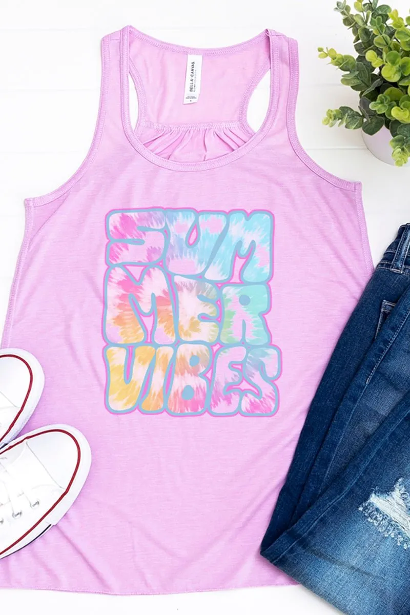Summer Vibes Tie Dye Flowy Racerback Tank