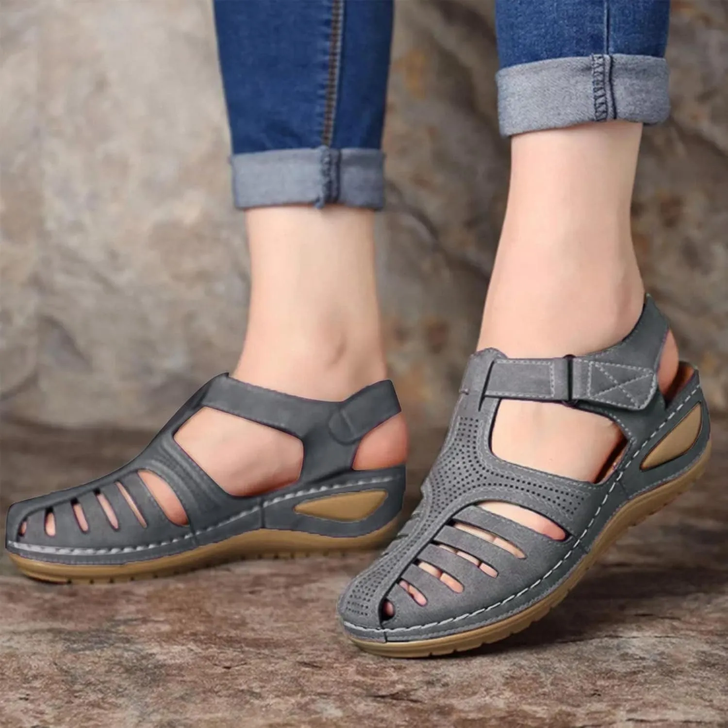 Summer Womens Sandals Casual Bohemia Gladiator Closed Toe Wedge Shoes Comfort Ankle Strap Slip On Orthopedic Platform Sandals