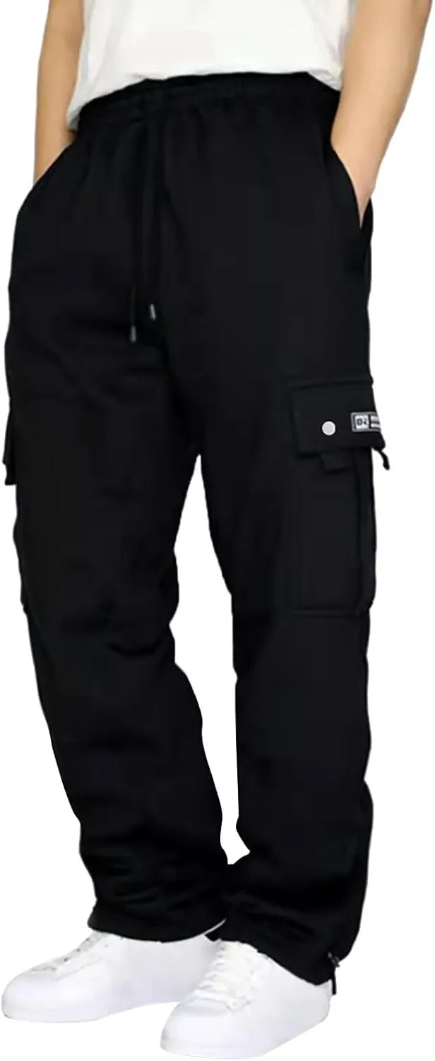 Sweatpants for Men Tapered Cargo Retro Sports Elastic Waist Solid Split Utility Regular Fit Pants