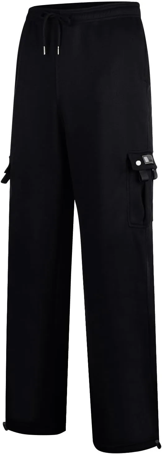 Sweatpants for Men Tapered Cargo Retro Sports Elastic Waist Solid Split Utility Regular Fit Pants