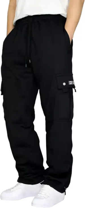 Sweatpants for Men Tapered Cargo Retro Sports Elastic Waist Solid Split Utility Regular Fit Pants