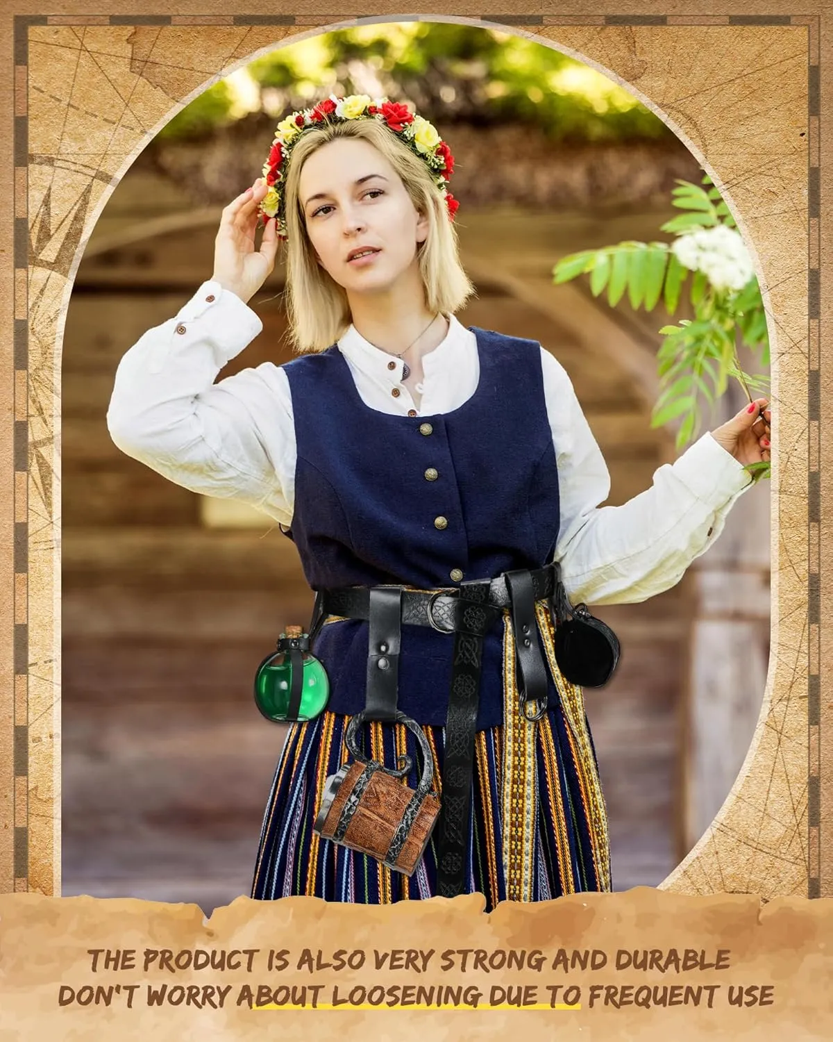 Sweetude 6 Pcs Renaissance Belt Accessories Medieval Viking Belt Potion Bottles Leather Pouch Skirt Hikes