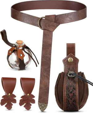 Sweetude 6 Pcs Renaissance Belt Accessories Medieval Viking Belt Potion Bottles Leather Pouch Skirt Hikes