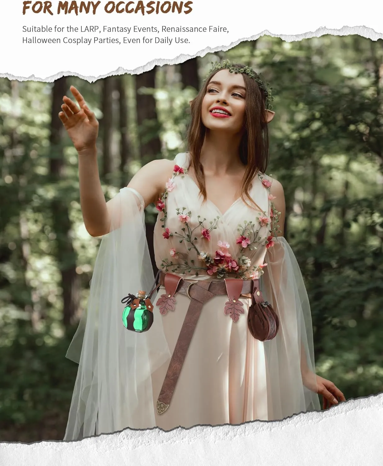 Sweetude 6 Pcs Renaissance Belt Accessories Medieval Viking Belt Potion Bottles Leather Pouch Skirt Hikes