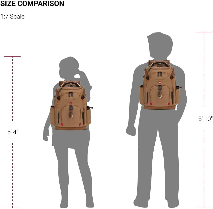 SwissGear Tool Bag Backpack, Fits Up to 17-Inch Laptop, Work Pack PRO, Brown Canvas