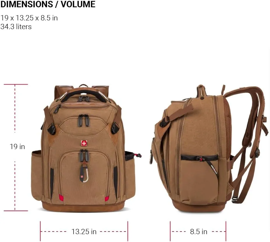 SwissGear Tool Bag Backpack, Fits Up to 17-Inch Laptop, Work Pack PRO, Brown Canvas