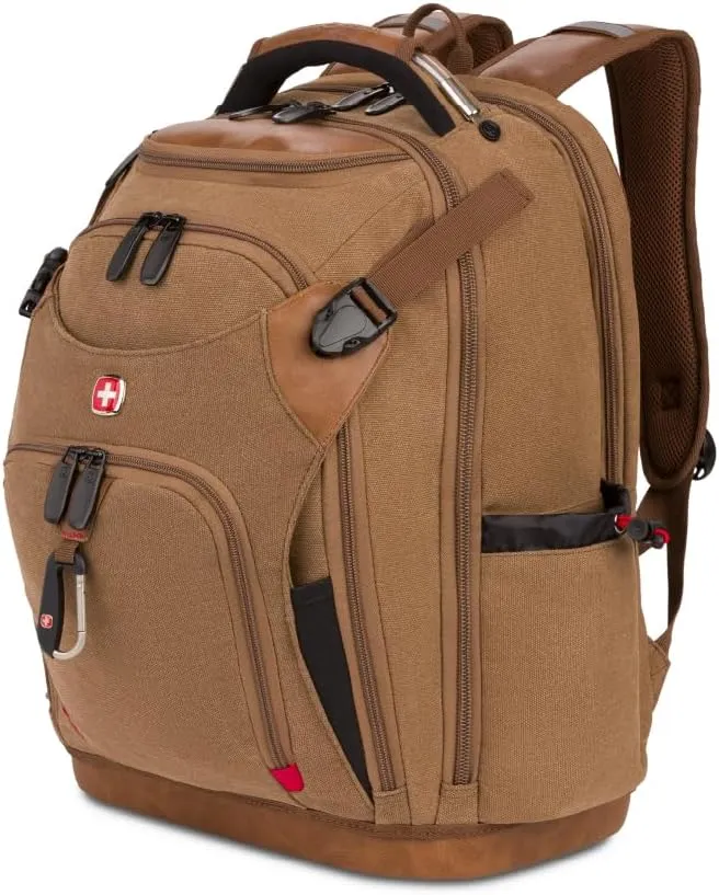 SwissGear Tool Bag Backpack, Fits Up to 17-Inch Laptop, Work Pack PRO, Brown Canvas