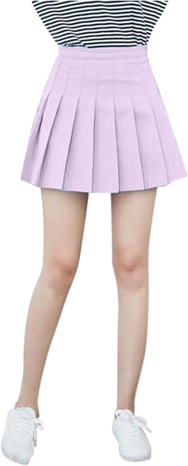 Teen Girls Pleated Skirts Spring Preppy A-Line Skirt with Pockets Trendy Elastic High Waisted Athletic Skorts with Shorts