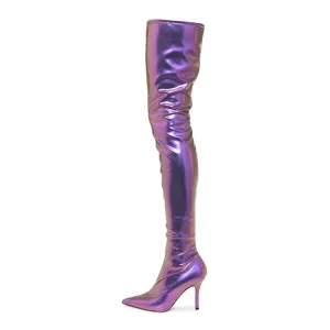 TinaCus Women's Handmade Stretch Leather Sexy Pointed Toe Super High Stiletto Heel Stylish Plus-size Customized Circumference Over Knee Boots with Half Side Zip