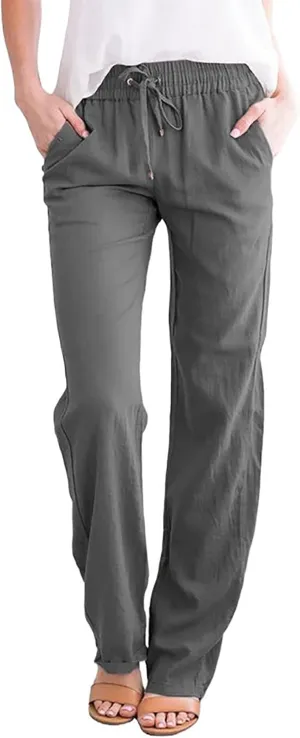 tuduoms Linen Palazzo Pants for Women Summer Business Casual Dressy Comfy Loose Trousers High Waist Lounge Yoga Joggers