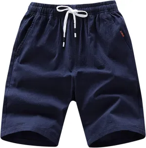 tuduoms Men's 5" Inseam Linen Casual Short Summer Beach Lightweight Board Slim-Fit Shorts Elastic Waist Pockets Short Pants