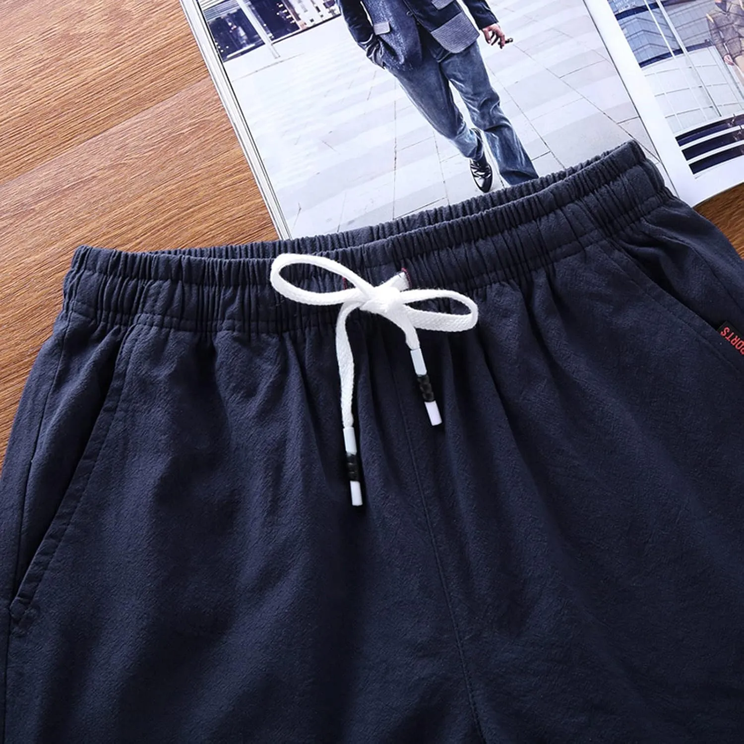 tuduoms Men's 5" Inseam Linen Casual Short Summer Beach Lightweight Board Slim-Fit Shorts Elastic Waist Pockets Short Pants