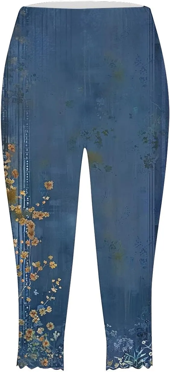 TUNUSKAT Capri Leggings for Women - Summer High Waist Yoga Capris Soft Stretch Workout 3/4 Tight Pants Running Crop Trousers