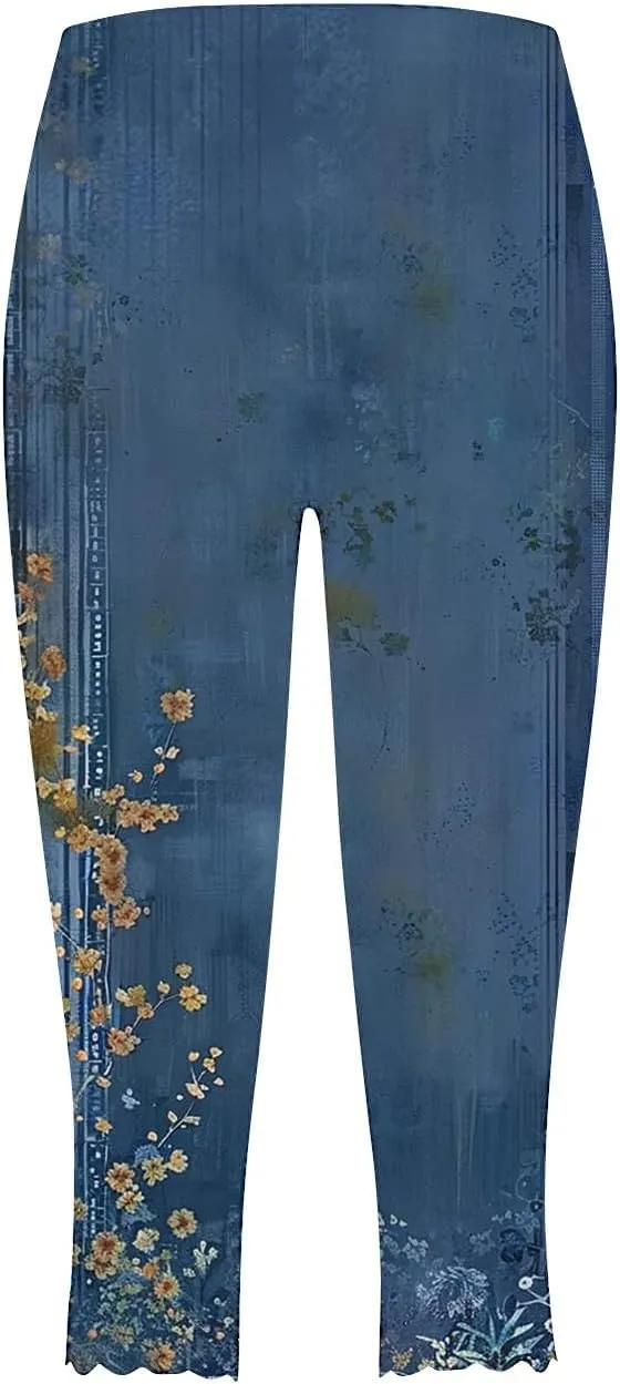 TUNUSKAT Capri Leggings for Women - Summer High Waist Yoga Capris Soft Stretch Workout 3/4 Tight Pants Running Crop Trousers