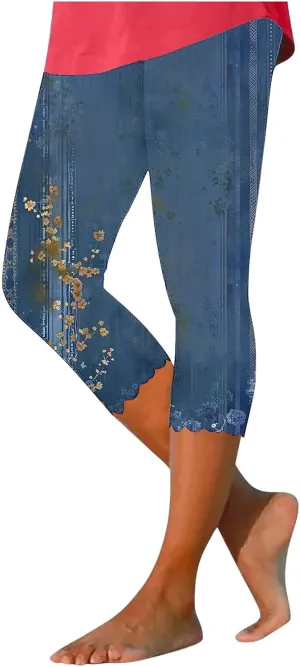 TUNUSKAT Capri Leggings for Women - Summer High Waist Yoga Capris Soft Stretch Workout 3/4 Tight Pants Running Crop Trousers