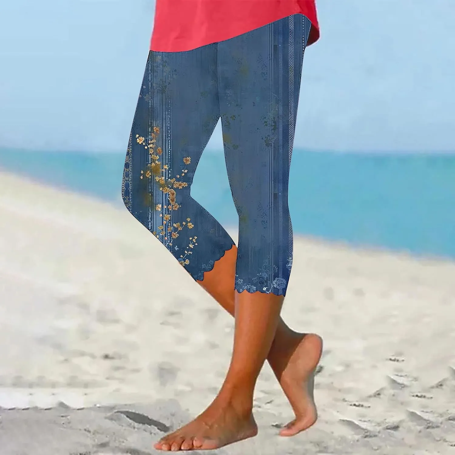 TUNUSKAT Capri Leggings for Women - Summer High Waist Yoga Capris Soft Stretch Workout 3/4 Tight Pants Running Crop Trousers