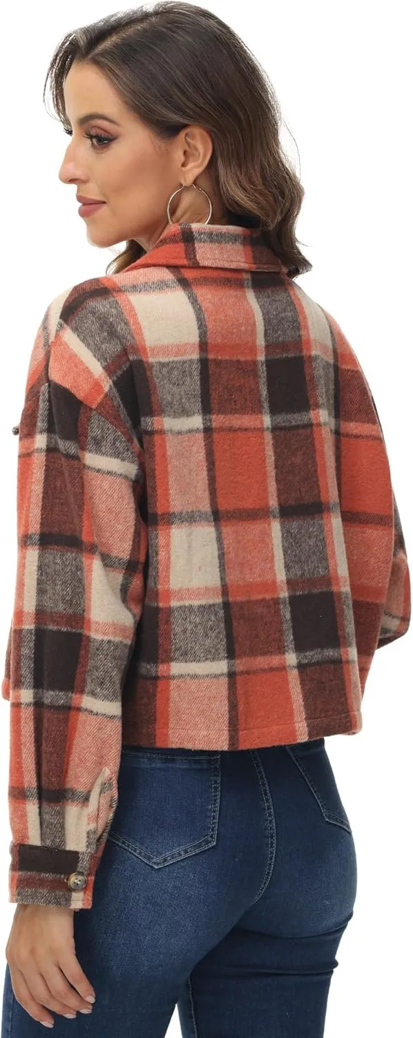URBEST Women's Oversized Plaid Shacket | Soft Brushed Fabric | Casual Layering Top, Knee Length/Plus Size/Cropped