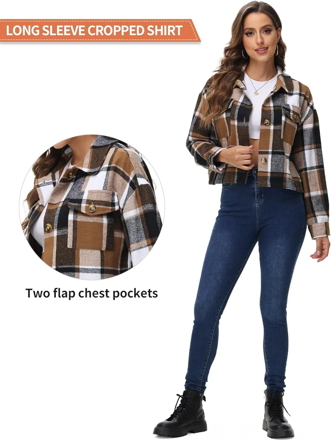 URBEST Women's Oversized Plaid Shacket | Soft Brushed Fabric | Casual Layering Top, Knee Length/Plus Size/Cropped